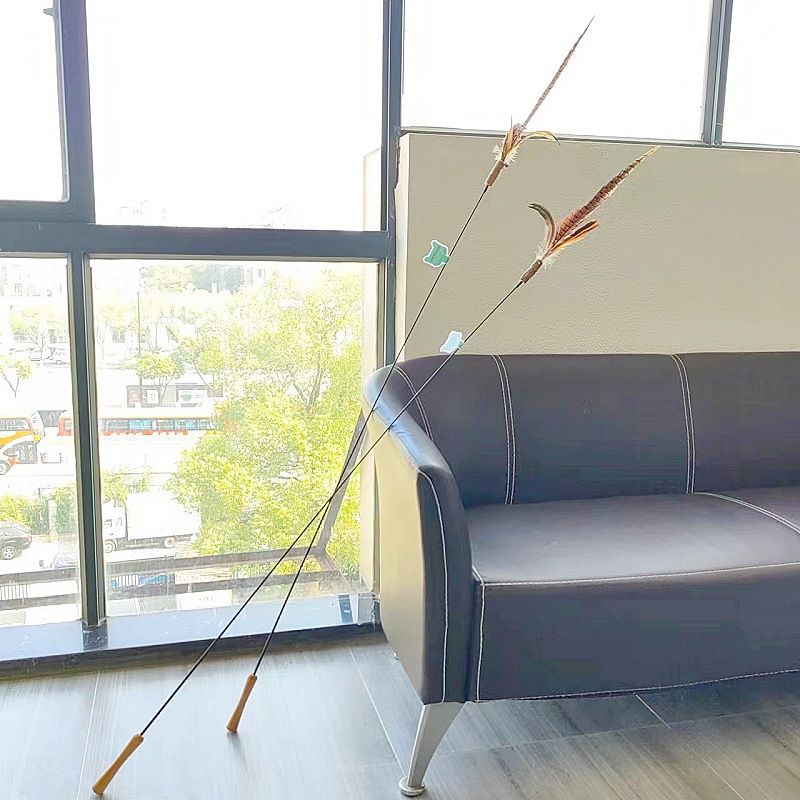 Pet Supplies Extra Long Rod Pheasant Feather/Ostrich Feather Wand Interactive Bell Cat Teaser Toy_voghion.com