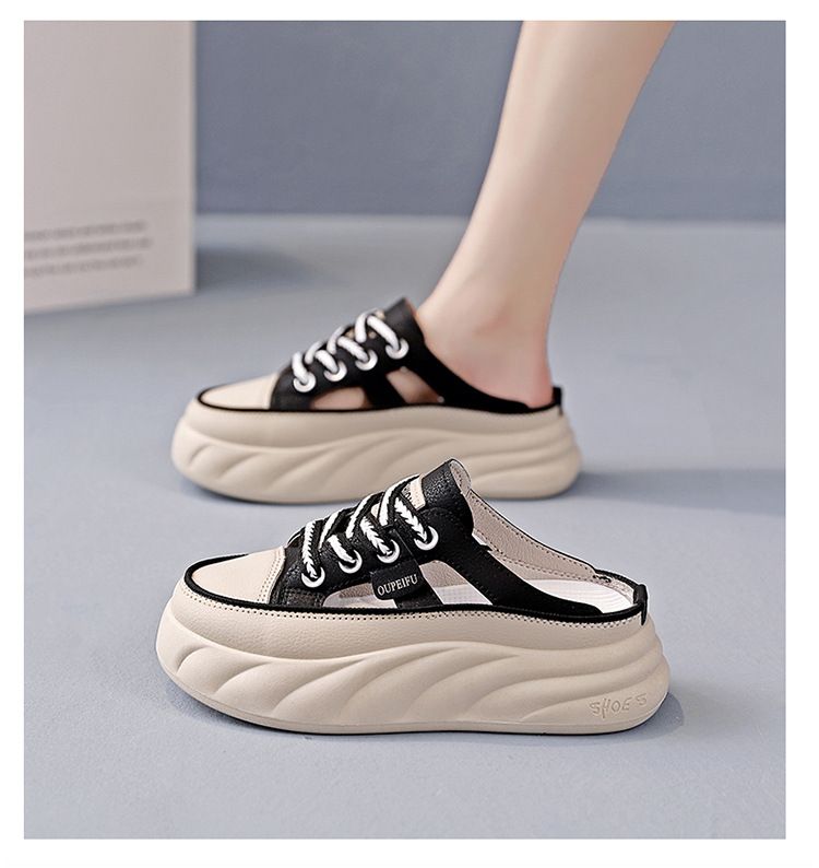 Weiße Turnschuhe für Studentinnen 2025 Sommer Neue Slip-On Faule Schuhe Vielseitig Dickbesohlte Geschlossene Zehenhalbschuhe A15_voghion.com