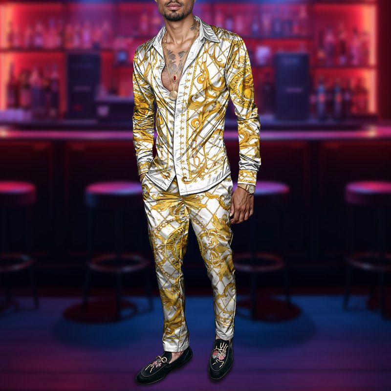 2025 Spring Summer Men Shirt Set Brand Print Fashion Printing Two Piece Set Mens Light Luxury Lightweight Party Long Sleeves_voghion.com