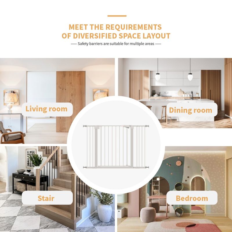 30 "high White Child Safety Gate For Baby Door Barrier With 7+14+14CM Extensions_voghion.com