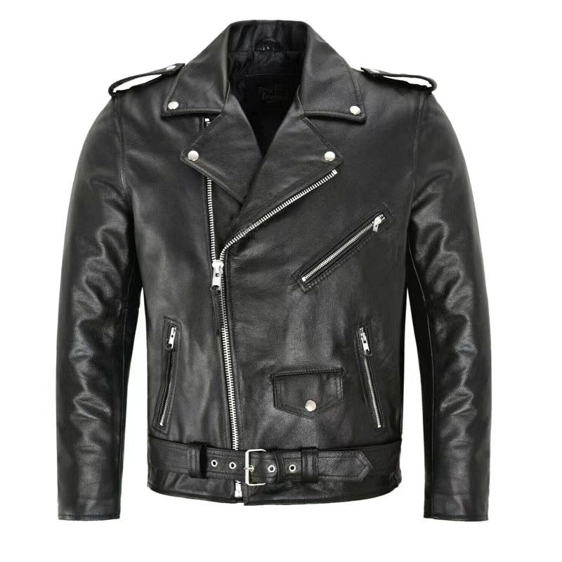 Giacca casual da uomo slim fit in pelle PU tinta unita con cerniera diagonale, cintura regolabile, antivento, per l'uso quotidiano_voghion.com