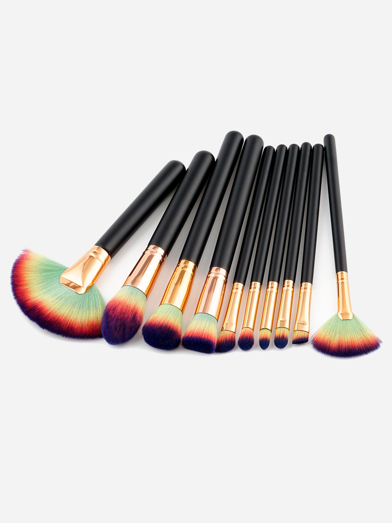 Conjunto de 10 pincéis de maquiagem para cabelo preto de quatro cores_voghion.com