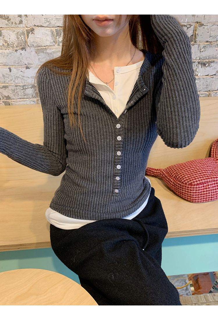 Super Beautiful For Women Autumn 2025 New Trendy Two-Piece Top Gray Knitted Sweater_voghion.com