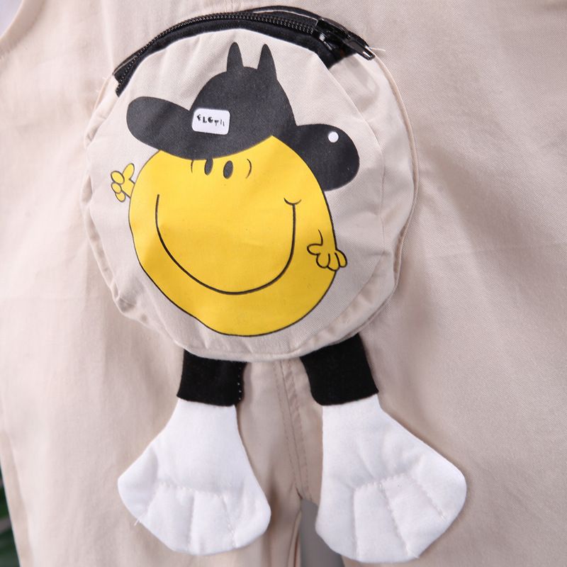 Conjunto de dos piezas de pantalones con banda trasera coreana para bebé de un año de edad, de manga corta y cara sonriente, para verano de 2024_voghion.com