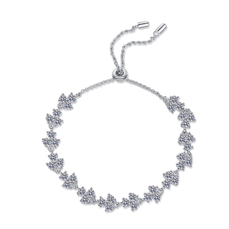 Bracciale da donna in argento puro con pietra Mosang Lucky Clover, regolabile, con meccanismo push-pull, placcato in oro Pt950._voghion.com