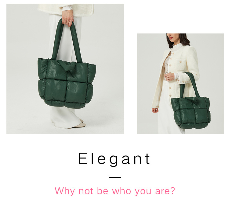 Umhängetasche für Damen, neue Damentasche aus Daunenbaumwolle für Herbst und Winter, einfache Space Bag mit Baumwollfüllung, weiche Handtasche mit karierter Füllung._voghion.com