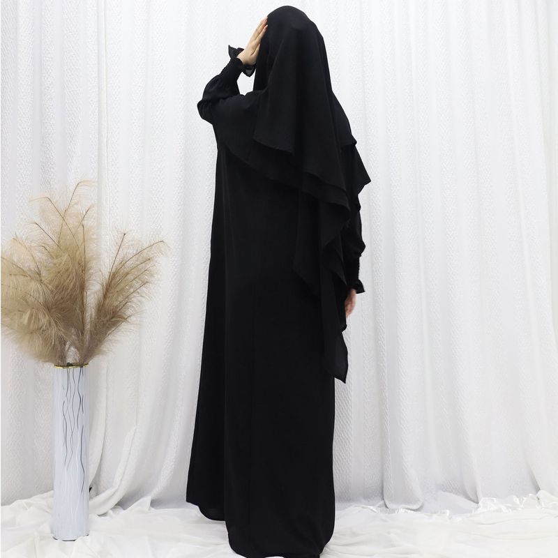 Women's Clothing Ice Silk Wrinkled Two Piece Suit Solid Color Pocket Robe Front One Back Two Double Layer Headscarf_voghion.com
