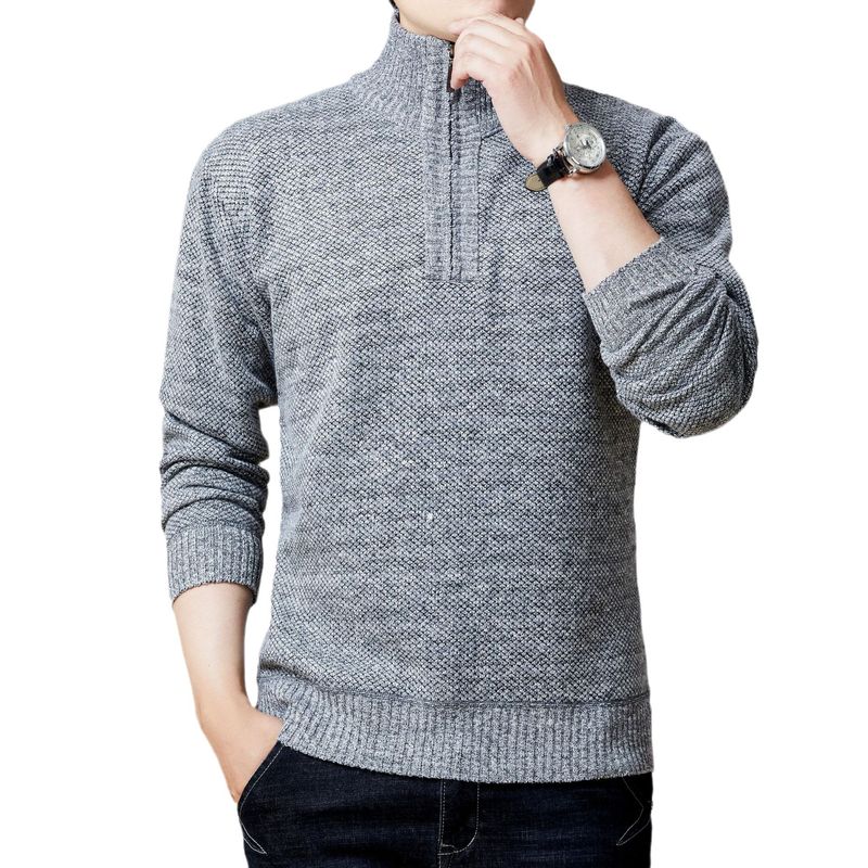 Herrenbekleidung Frühling und Herbst Herren Langarm Strickpullover Slim Casual Halbhoher Kragen Reißverschluss Herrenpullover_voghion.com