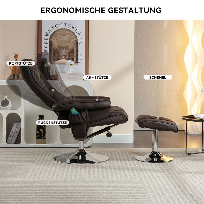 Sedia per massaggi con rivestimento in PU e ottomano, massaggio con 5 massaggiatori punk per il sonno e il sonno, braun_voghion.com