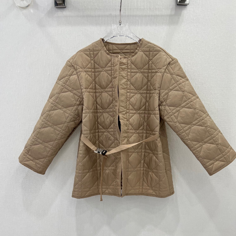 Höst Vinter Kvinnor Slimma Rutiga Quiltade kappor Öppen Dam Designer Varm bomullsjacka med bältebroderi_voghion.com