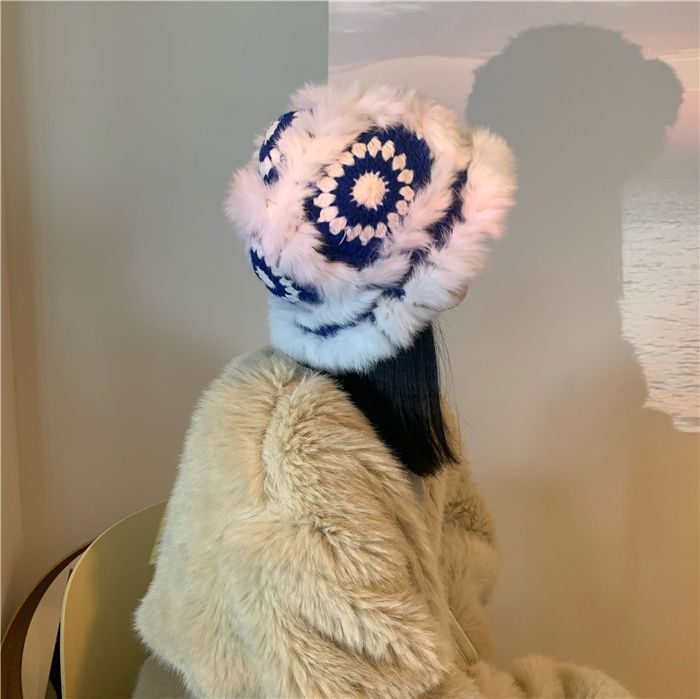Handgewebte Tigerkopf-Löwenmütze, warme Wollmütze, weibliche Kaninchenhaar-Strickmütze, Fischerhut, Herbst und Winter, vielseitig einsetzbar_voghion.com