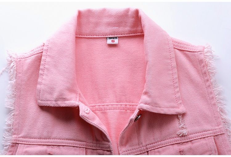 Ropa de mujer Chaleco vaquero multicolor Chaqueta corta ajustada sin mangas para mujer Cárdigan superior roto_voghion.com
