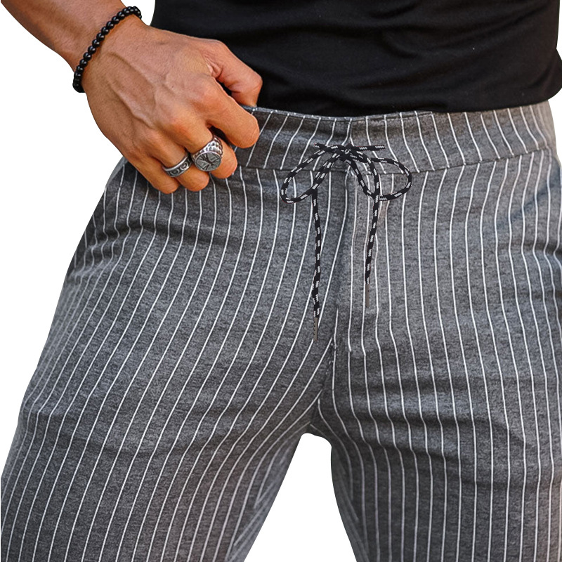 NOVEDAD DE VERANO 2023, línea de pies pequeños, moda para hombres, encaje Casual, pantalones ajustados a rayas_voghion.com