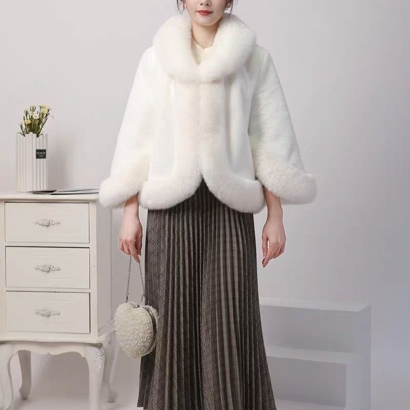 Neu Leder Voller Nerz Mantel frauen Hochzeit Schal Fuchs Pelz Weste Cape_voghion.com