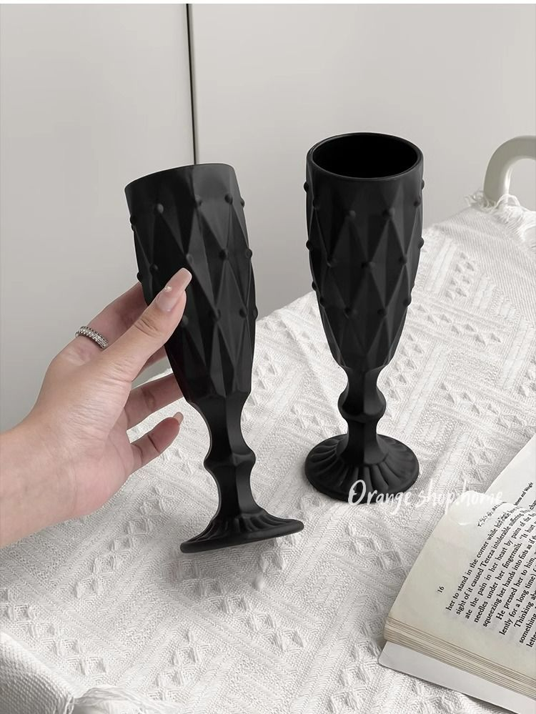 Creative Frosted Obsidian Black Diamond Bead Pointed High-End For Home Use, Luxury Red Glass, Wine Glass_voghion.com