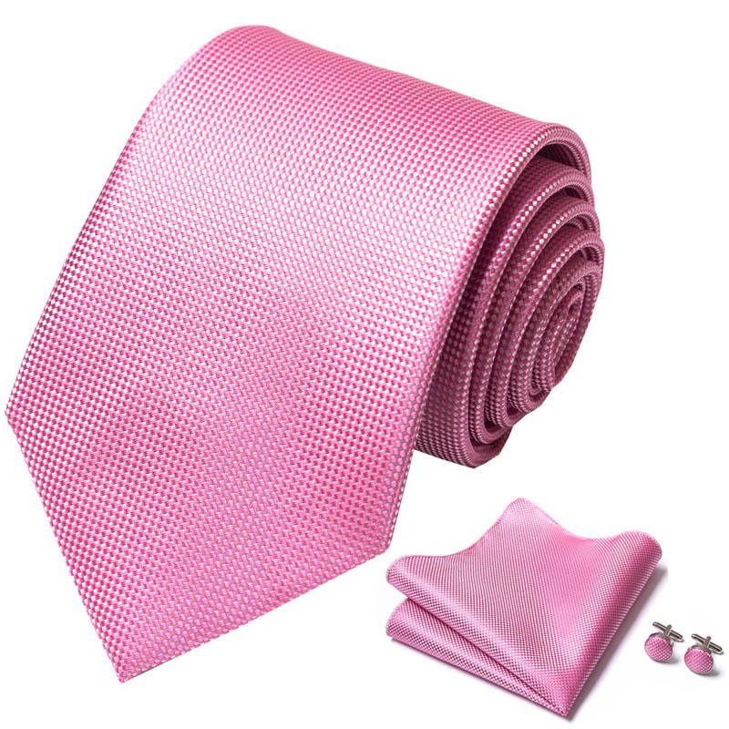 Corbata de seda de poliéster de alta calidad unisex para hombre, corbata formal de color sólido, bolsillo, toalla, gemelos, juego de jacquard_voghion.com
