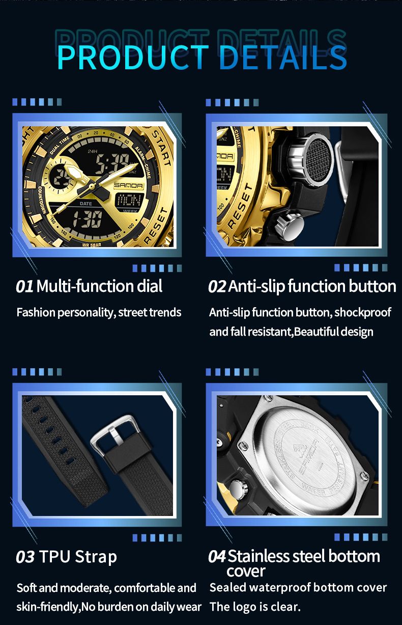 Orologio analogico digitale multifunzionale impermeabile con sveglia, cronometro e retroilluminazione a LED per studenti e amanti delle attività all'aperto_voghion.com