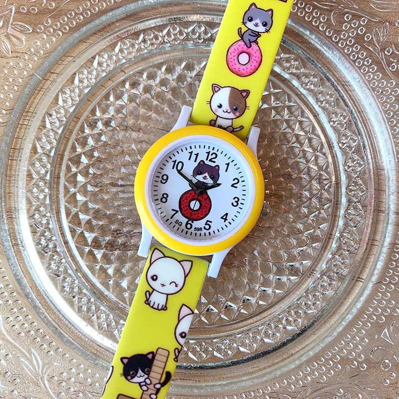 Orologio per bambini con stampa di una ragazza con tenero gattino dei cartoni animati, delicato orologio al quarzo con interesse infantile_voghion.com