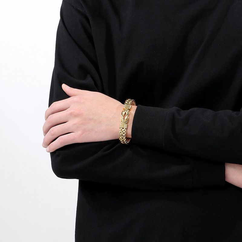 Bracciale da uomo in acciaio al titanio intrecciato con corda - Catena geometrica hipster per stile casual e streetwear - Regalo di gioielli di moda unisex per viaggi_voghion.com