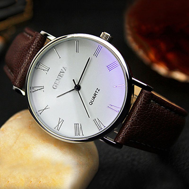 Yamaler Herren-Armbanduhr mit römischen Ziffern, Blu-Ray-Lederband, analoges Quarzwerk_voghion.com