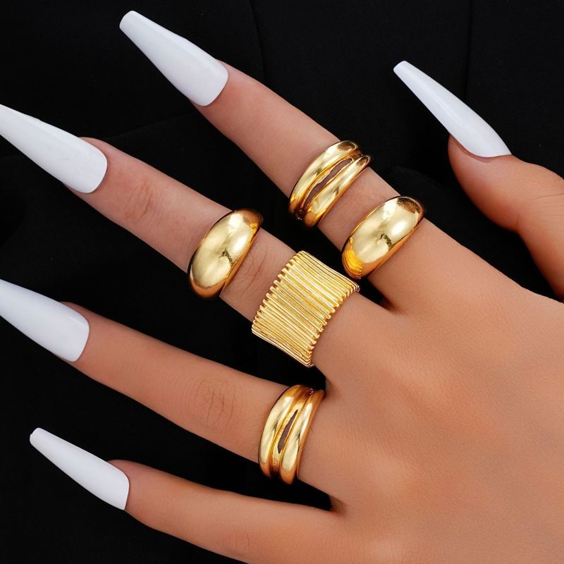 Unique Metal Texture Glossy Ring Set Exaggerated Geometric High-end Rings_voghion.com