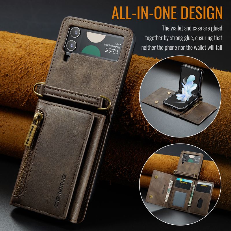 Custodia per telefono con cerniera a tracolla serie M5 per Samsung Z Flip4 Custodia per carte a tre ante Z Flip3_voghion.com