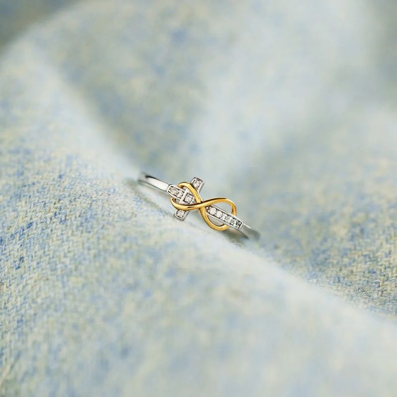 Women's Jewelry S925 Sterling Silver Infinity Cross Two-Tone Plated Adjustable Ring, Minimalist Fashion Statement For Everyday Wear_voghion.com