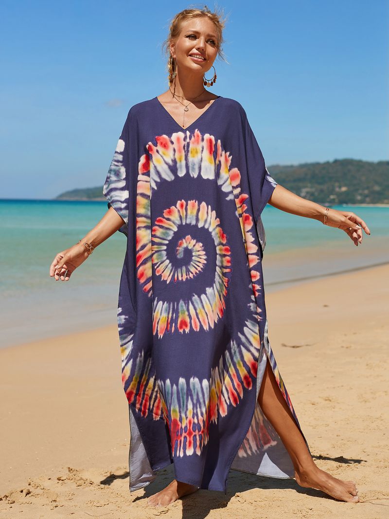 Strandkleid aus 100 % Baumwolle für Damen – Sonnenshirt mit Boho-Print, locker sitzende Bademode, Langarm-Tunika für den Urlaub am Pool_voghion.com