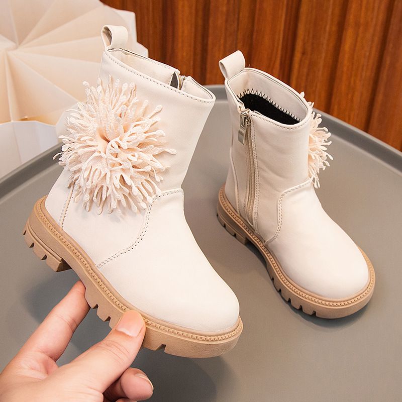 Mädchenschuhe, Lederkinderblume, 2024 Herbst und Winter neue Single Princess-Mittelsohlenstiefel, Martin-Stiefel_voghion.com