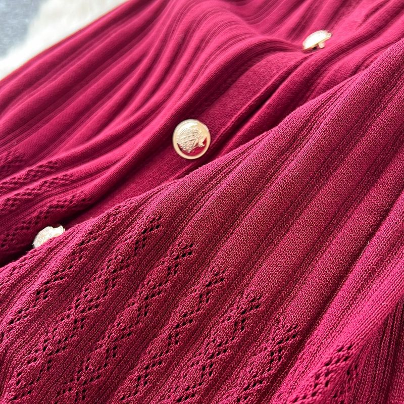 Robe en tricot à col rond et sans manches pour femme, coupe ajustée, boutonnée en métal, nouveauté été_voghion.com