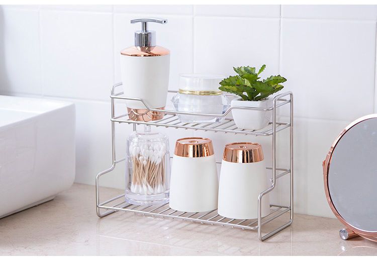 Organizador de especiarias de camada dupla para cozinha, banheiro, banheiro, banheiro, armazenamento multifuncional, suporte para cosméticos_voghion.com