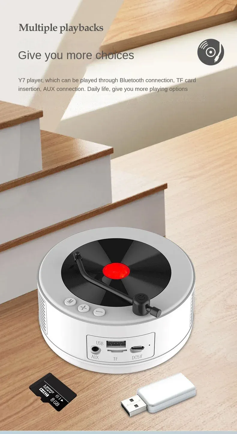 Retro Plak Bluetooth Hoparlör, Vinil Taşınabilir Plak Çalar Hoparlör, USB Şarj Edilebilir, FM Fadio Ses Aksesuarlarını Destekler_voghion.com