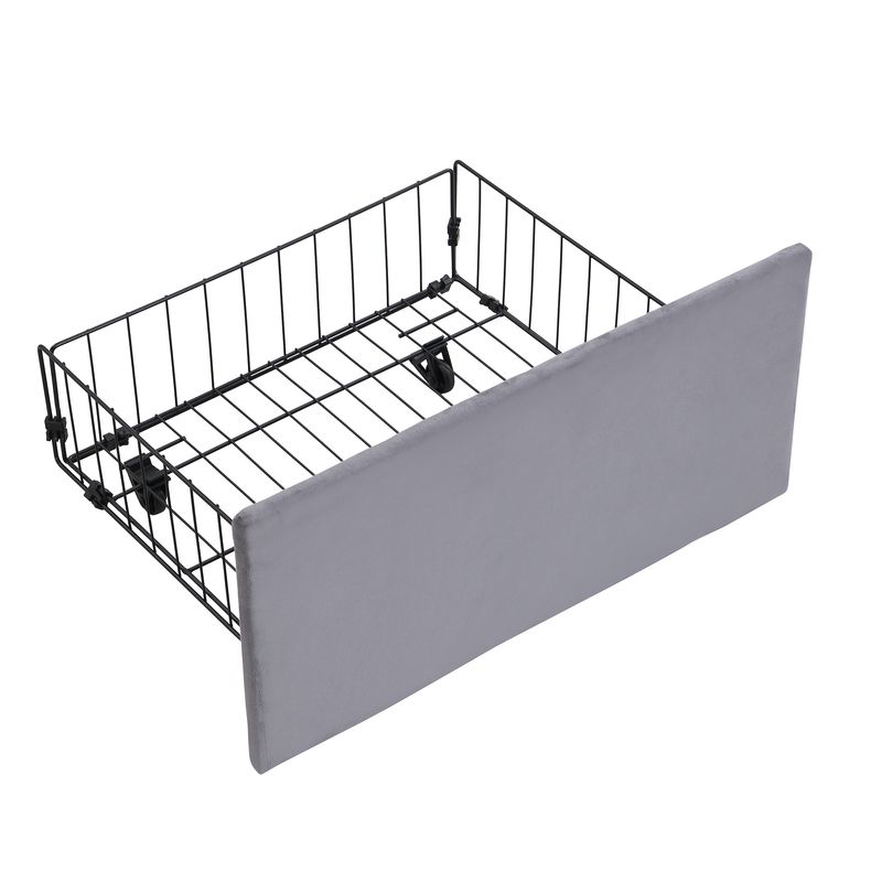Cadre de lit coffre hydraulique rembourré en velours avec 3 tiroirs, sommier à lattes, tête de lit, 140 x 200 cm, gris, matelas non inclus_voghion.com