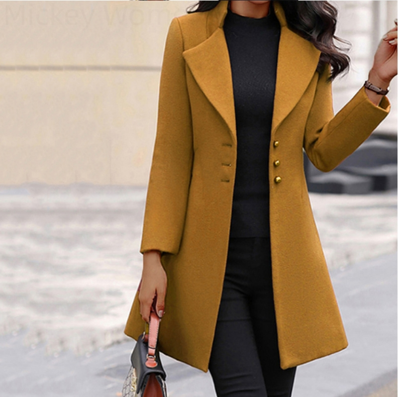 Palton de toamnă și iarnă pentru femei, lungime medie, cu un singur nasture, culoare solidă, guler răsucit, elegant, plus mărime 4XL, casual, cald_voghion.com