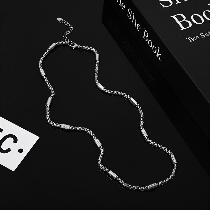 European And American Simple Square Pearl Cylinder Titanium Steel Boys Simple Necklace Trend Personality Hip Hop Whip Chain Does Not Fade_voghion.com