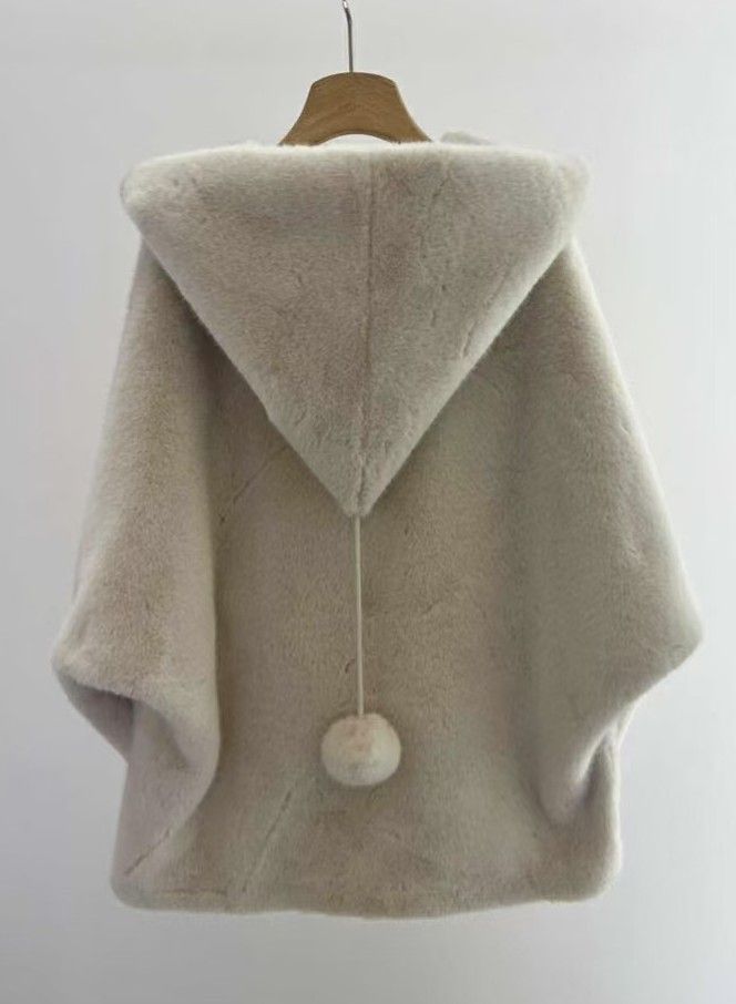 Cappotto con cappuccio in finta pelliccia di visone da donna – Giacca lunga invernale da strega per donna (avorio/rosa/nero, taglia unica)_voghion.com
