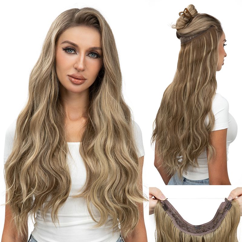 parrucca alla moda parrucca femminile pezzo unico pezzo di capelli Big Wave capelli lunghi e ricci pezzo di estensione dei capelli in fibra chimica senza cuciture_voghion.com