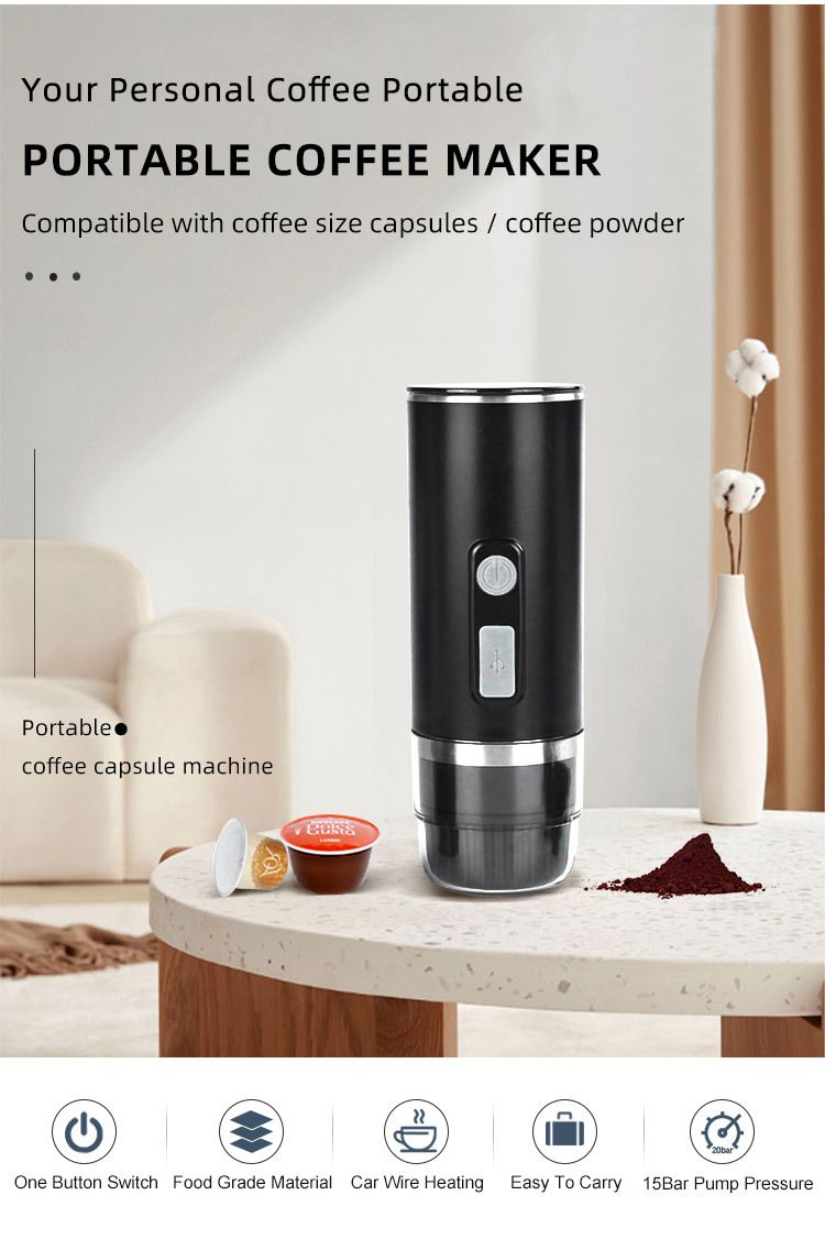Cafetera de cápsulas portátil, cafetera expreso eléctrica inalámbrica, cafetera de cápsulas para exteriores, café en polvo de doble propósito_voghion.com