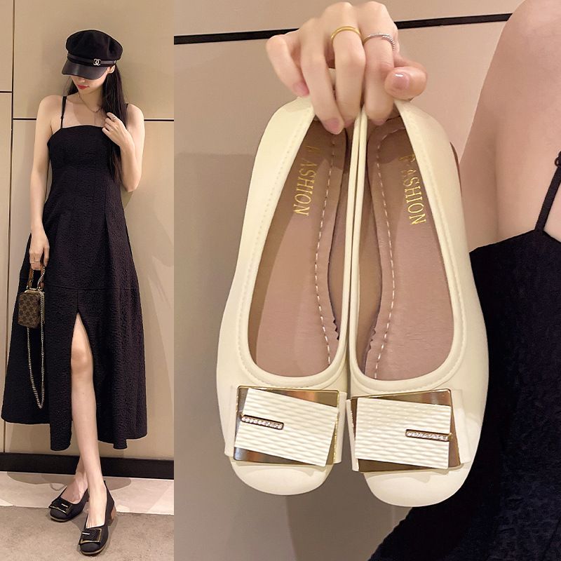 Zapatos Doudou para mujer, primavera y otoño, suela blanda, zapatos individuales, zapatos pequeños para mujer, zapatos de cuero de un pedal, zapatos bajos para niños._voghion.com
