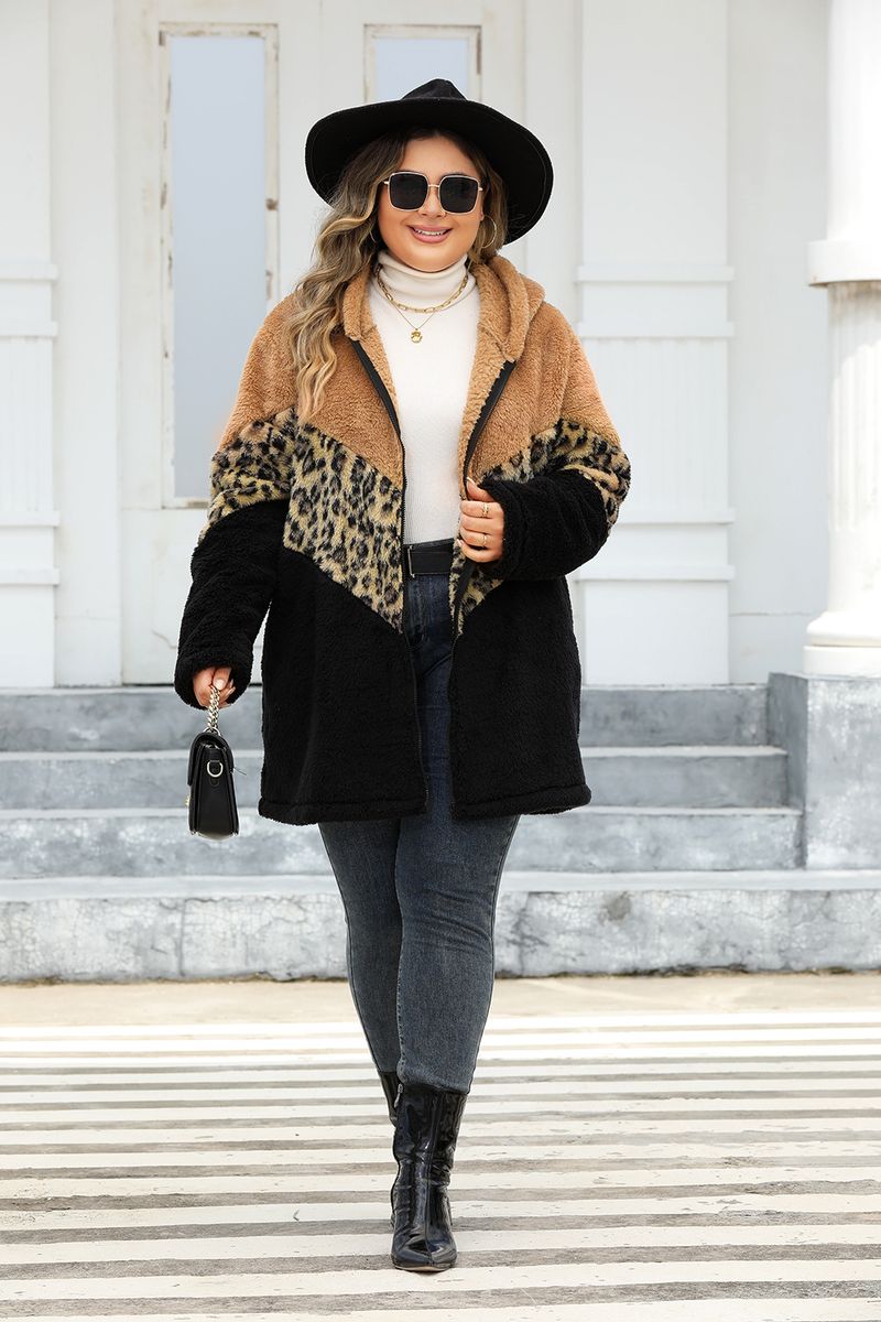 Women's Clothing Plus Size Women's Fleece Lined Coat With Color Block Design - Warm & Stylish Outerwear For Fall (Camel, 1XL-5XL)_voghion.com