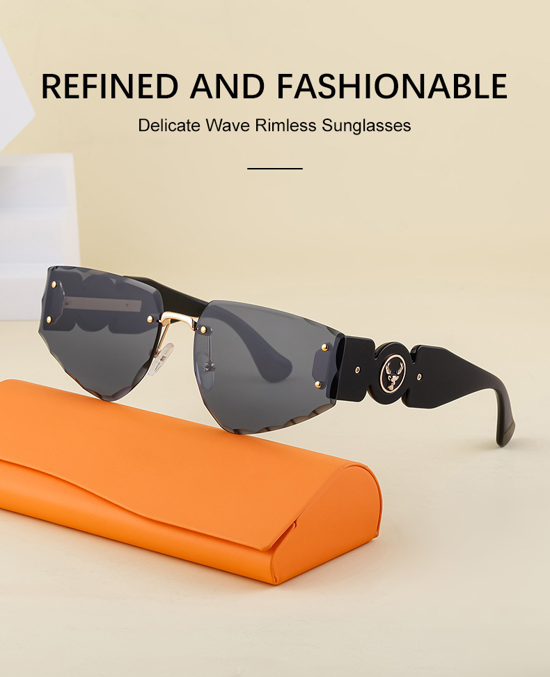 Unisex's sunglasses fashion frameless cut-edge carved sunglasses fashionable and personalized wide temple sunglasses_voghion.com