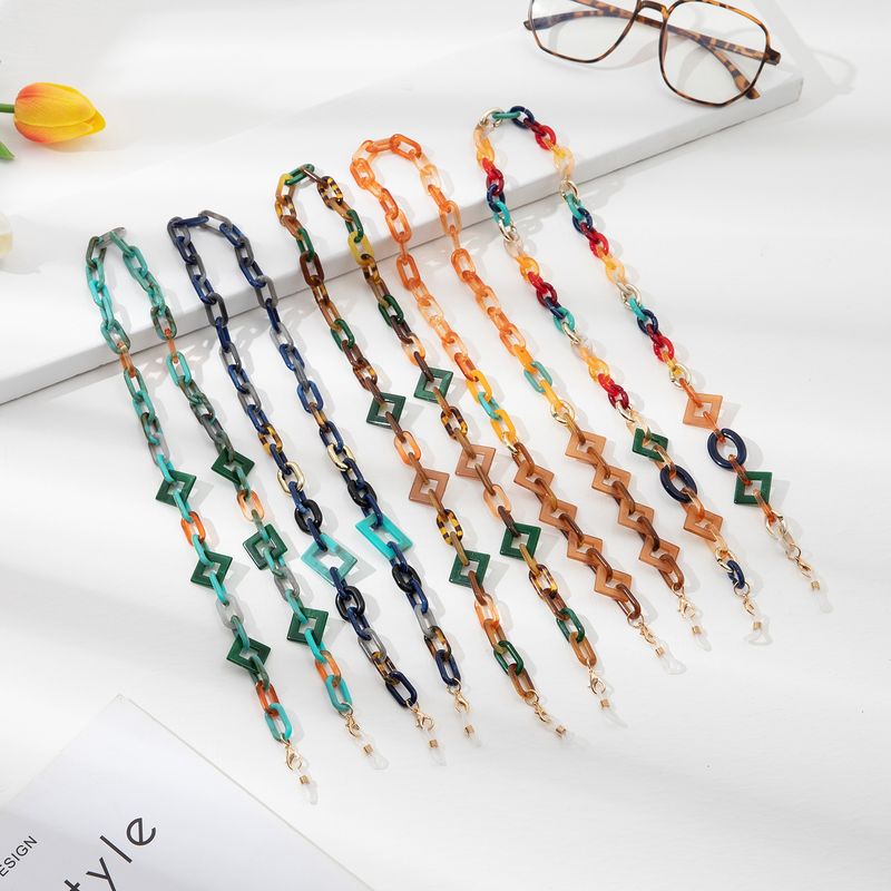 Fashionable Trendy Colorful Mixed Color Glasses Geometric Ring Buckle Hanging Chain Acrylic Resin_voghion.com