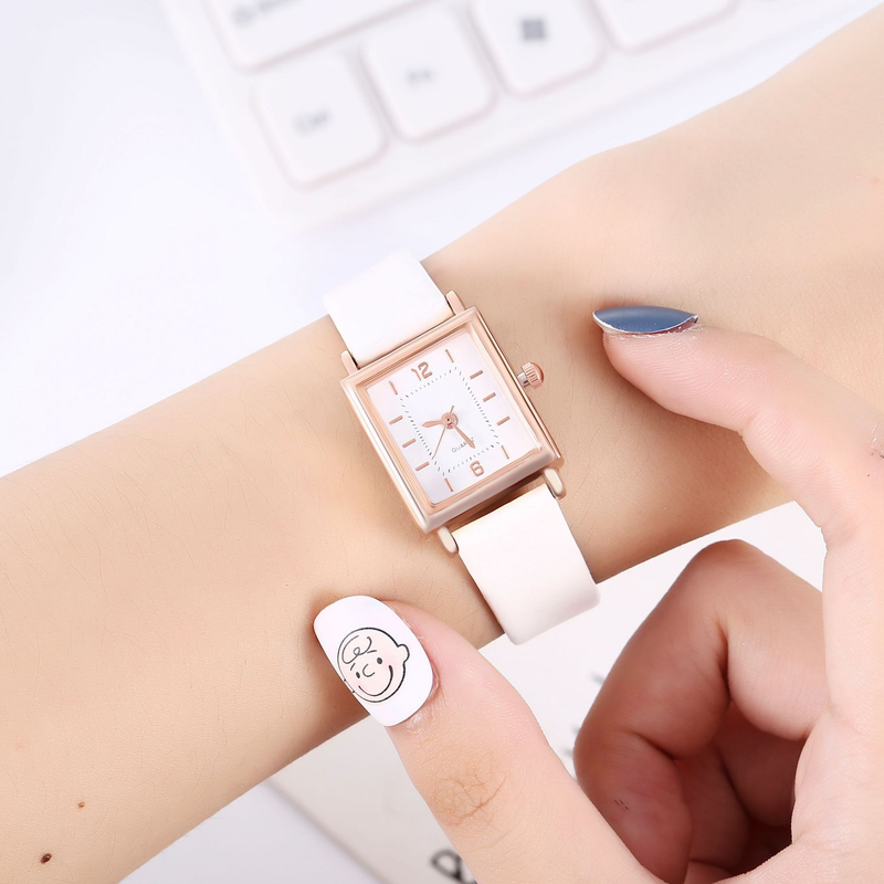 Neue Damen-Quarzuhr mit quadratischem Gehäuse, Roségold, digitale Waage und Gürtel_voghion.com