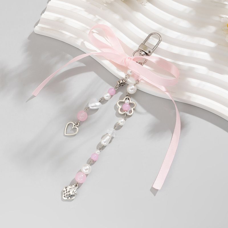 Sweet And Cool Style Peach Heart Pearl Chain Keychain, Small And Fresh Butterfly Bow Ribbon Bag Decoration_voghion.com