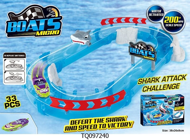 Juguetes de pista para ensamblar, barco eléctrico de inducción, pista de agua, juego de agua, dirigible de tiburón, juguete de rotación de pista_voghion.com