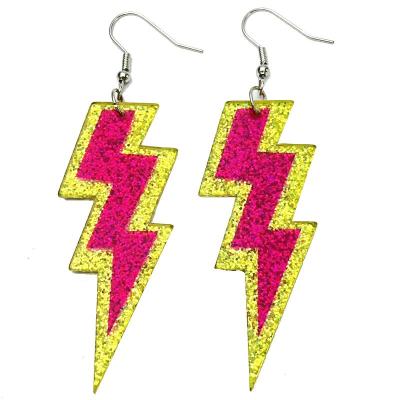 Fluorescent Color Shiny Oil Tape Era Earrings Lightning Element Radio Women's Eye-Catching_voghion.com