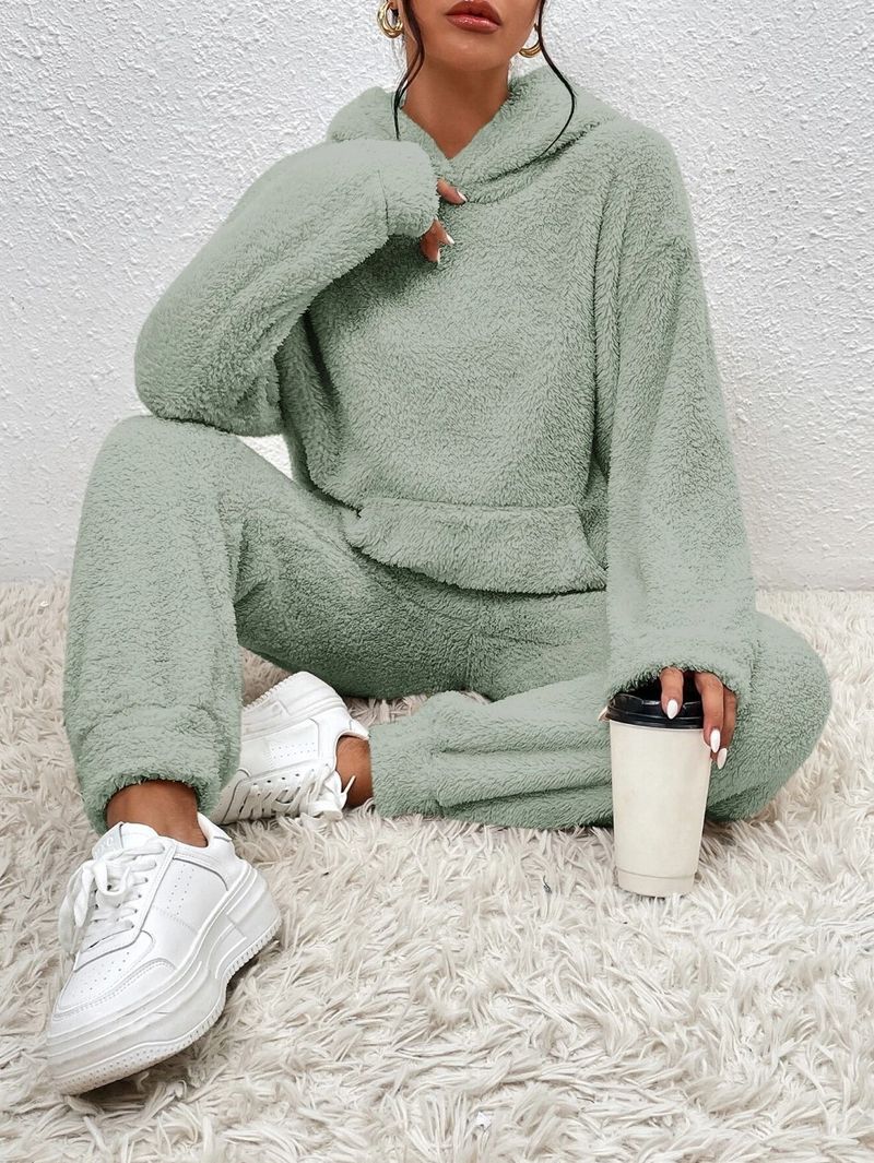 Women's Clothing Casual Hooded Long Sleeve Top With Pocket Pants Set - Soft Polyester Lounge & Streetwear Outfit_voghion.com