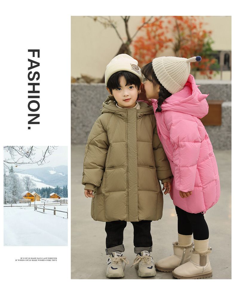 Kids Winter Down Jacket With Hood, Warm Thickened Boys Girls Coats For Cold Weather, Neutral Style Windproof Puffer Jacket For Children_voghion.com