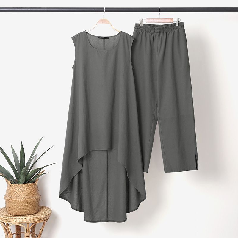 Vêtements de sport décontractés pour femmes, haut asymétrique sans manches, ample, pantalon 2 pièces, costume_voghion.com