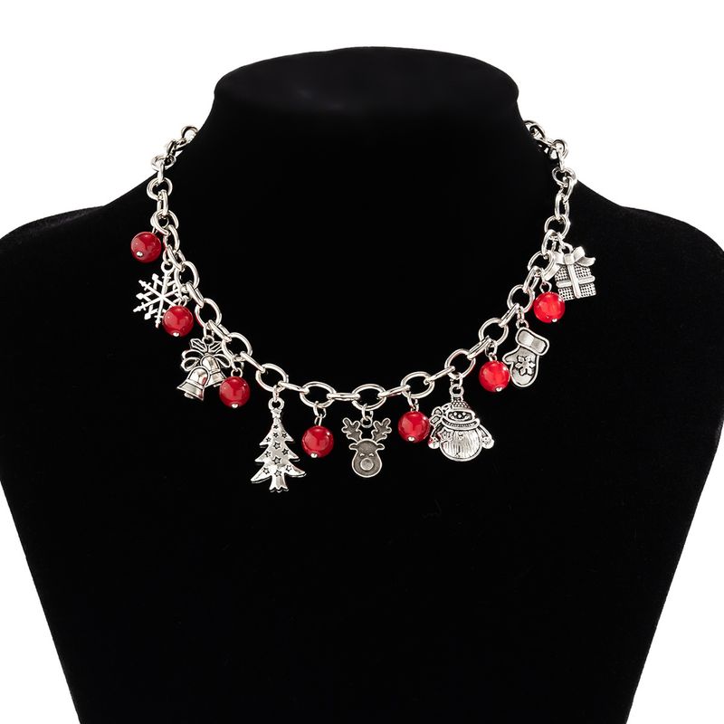 Coffret cadeau de sapin de Noël créatif et diversifié, collier pendentif cloche Collier de perles rondes rouges à la mode_voghion.com